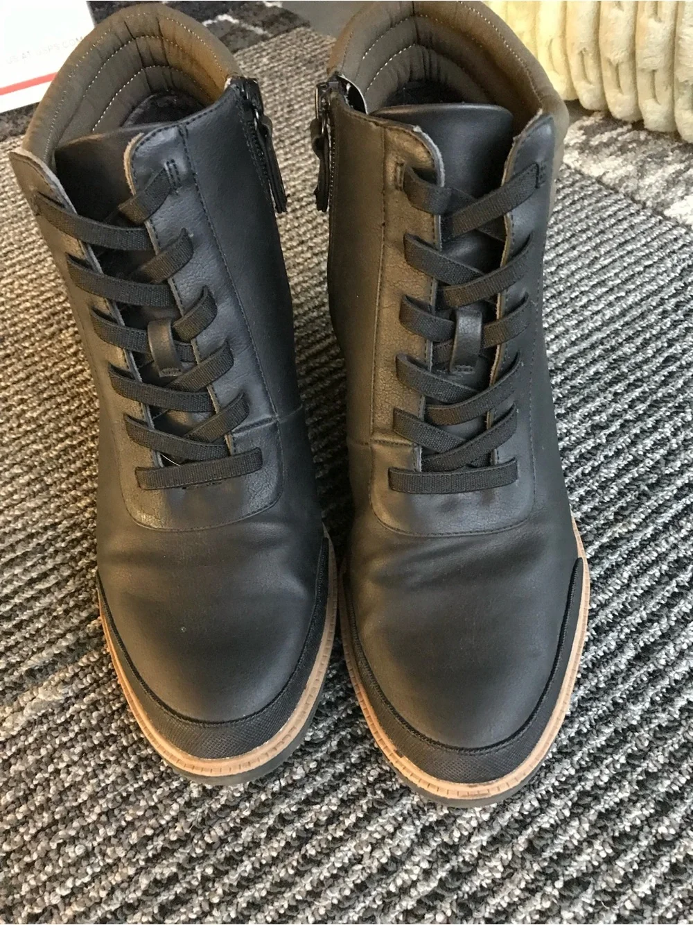 Dr. Scholl's Black Wedge Sneaker Boot with Olive Collar